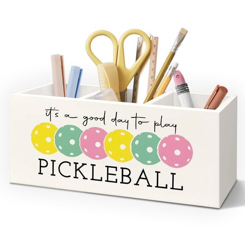 AQYIP Pickleball Gifts Wooden Pen Pencil Holder for Desk Accessories, Pickle Ball Gifts, Gift for Pickleball Lovers Women Wood Makeup Brush Toothbrush Holder Organizer for Vanity Bathroom