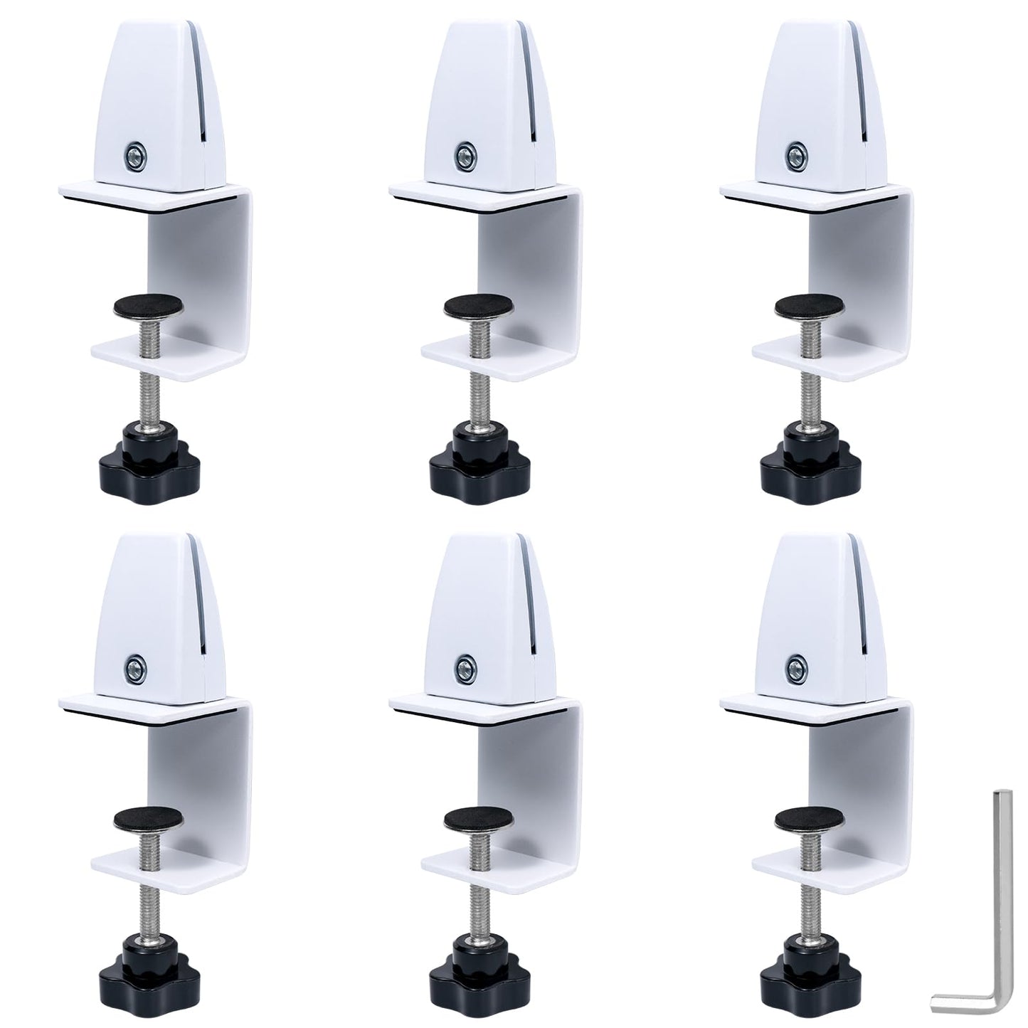 Adjustable Desk Divider Partition Clips, Sneeze Guard Support Clamps for 1/8" to 1" Thick Panels, Desk Privacy Panel Clips for Office and Home Use, 6-Pack, White