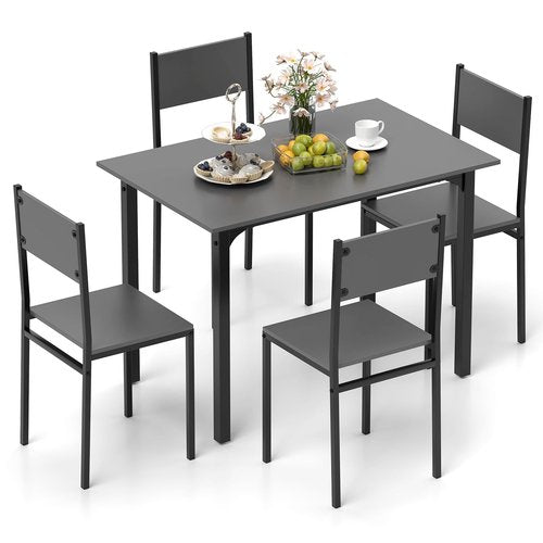 GOFLAME 5-Piece Dining Table Set, Industrial Kitchen Table and Chairs for 4 with Backrest and Metal Frame, Rectangular Space-Saving Dinette Set for Dining Room, Apartment, Small Space, Grey