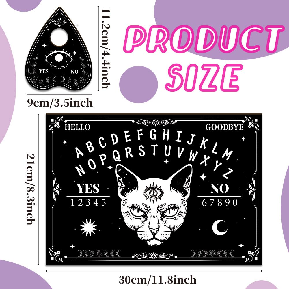WEBEEDY Cat Spirit Board with Planchette, Third Eye Cat Wood Divination Board Sun and Moon Pendulum Boards Metaphysical Message Talking Boards Decision Maker Pendulum Gift for Christmas Halloween