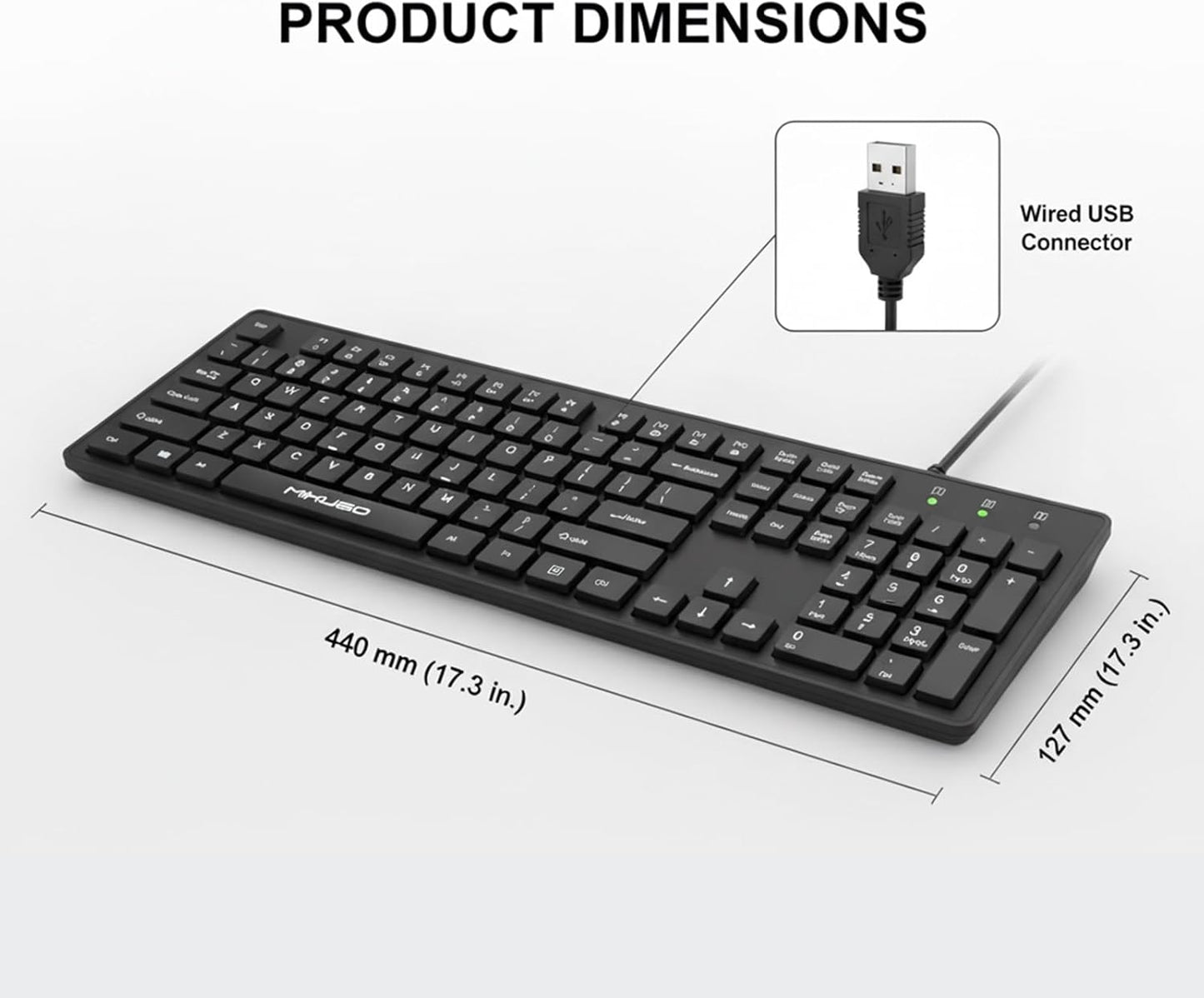 Spill Proof Keyboard - Full Size Wired 104 Keys with Easy Clean Cover & Laser Etched Keycaps | Black
