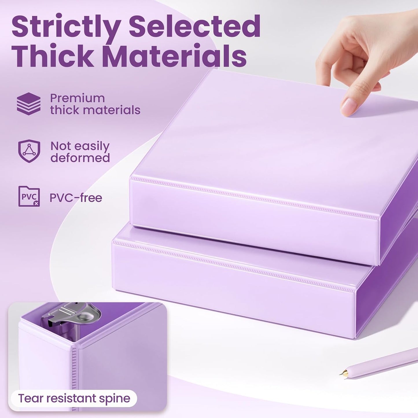 SUNEE 3 Ring Binder - 1.5 Inch D Ring, PVC-Free Clear View - Light Purple, 2 Pack for School & Office