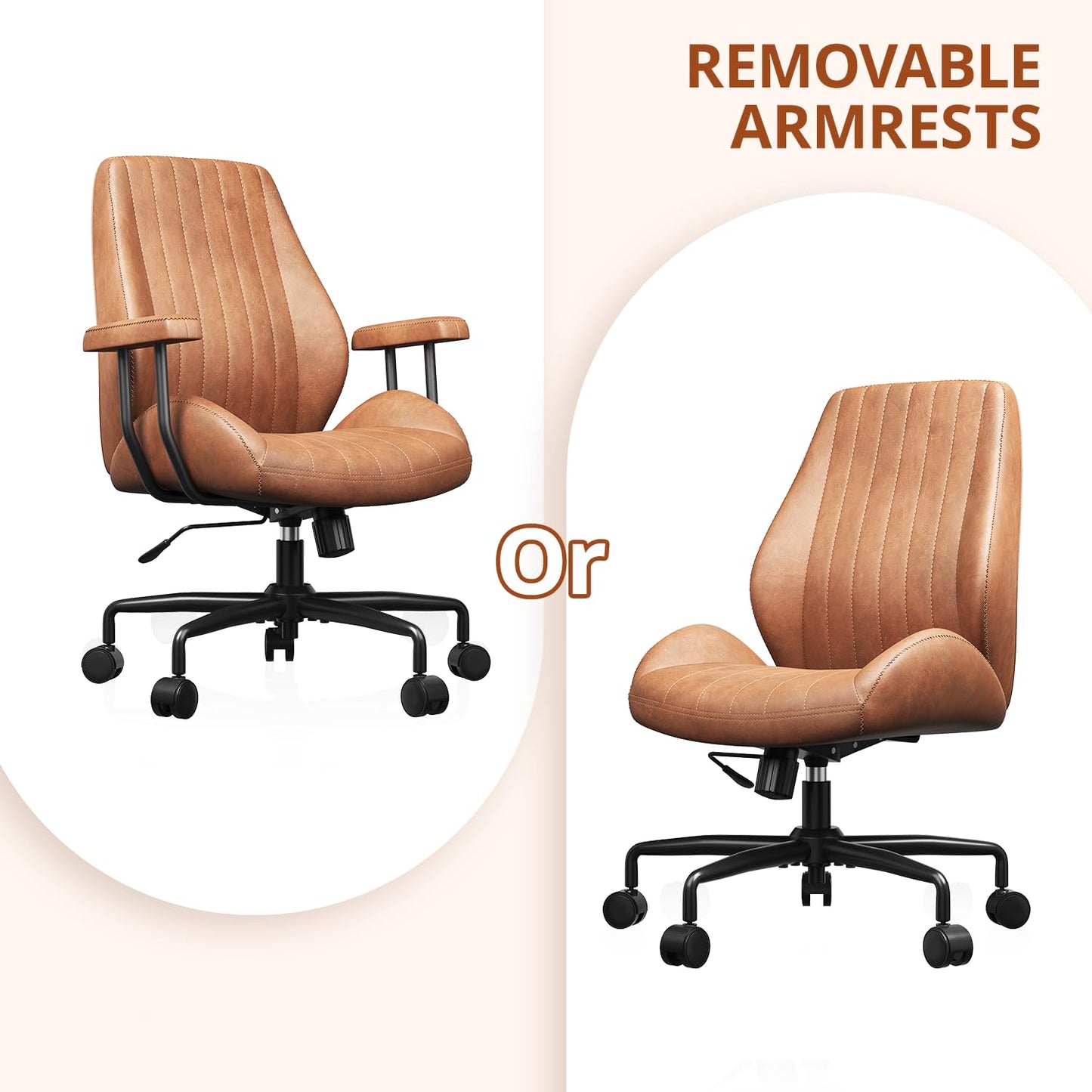 Ergonomic Office Chair 330LBS, Reclining Swivel Mid Back Desk Chair with Adjustable Height, Thickened Cushions, Comfy Executive Armchair for Home Office