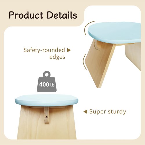 SEICASAYA Step Stool, Solid Wood Chair, Pine Wood Construction, Rounded Edges, Minimalist Design (Light Blue)