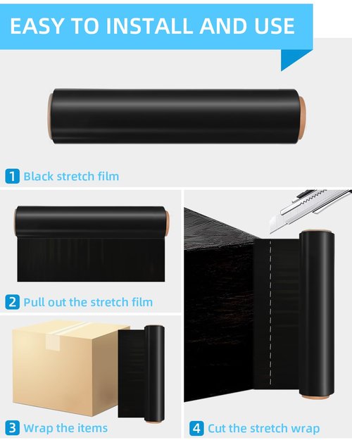 18" Black Stretch Wrap Roll, Heavy Duty 18 Inch 1500ft Shrink Wrap Roll, 80 Gauge Industrial Strength Stretch Film Plastic Wrap for Pallet Wrapping Shipping Moving(4 Pack)