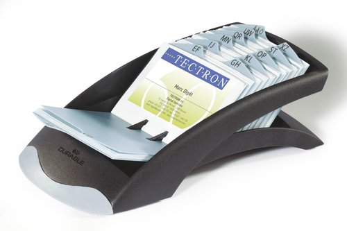 Durable Visifix Desk Business Card File Indexed Capacity 200 Silver Ref 2413/23