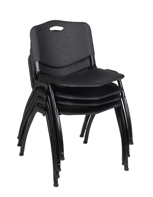 Kee 48" Square Breakroom Table- Cherry/ Black & 4 'M' Stack Chairs- Black