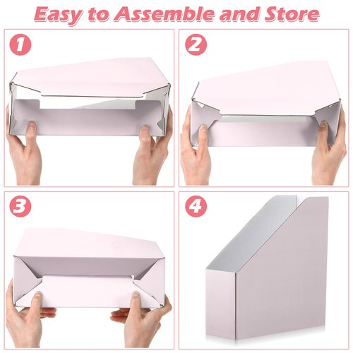 15 Pack Magazine File Holder Cardboard Magazine File Organizer Foldable Pink Magazine Holder for Shelves Magazine Document Storage Box Book Bin Desk File Organizer for Office Home Classroom