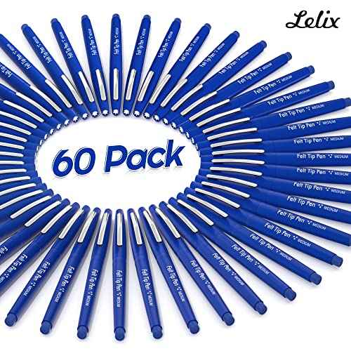 Lelix Felt Tip Pens - 60 Blue Pens, 0.7mm Medium Point, Perfect for Journaling, Writing, Note Taking, Planner, Art, Office & School Supplies