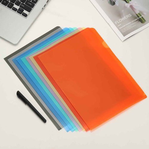 PATIKIL A5 Plastic Folders, 40 Pack Clear Folders L Type Project Pockets Paper Document Jacket Sleeves L Shaped Transparent for Documents Plastic Office File, 6.3x8.8in, Gray