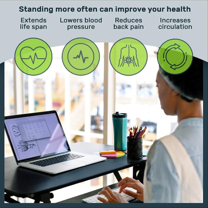 TechOrbits Black 32-Inch Standing Desk Converter - Particle Board, Adjustable Height