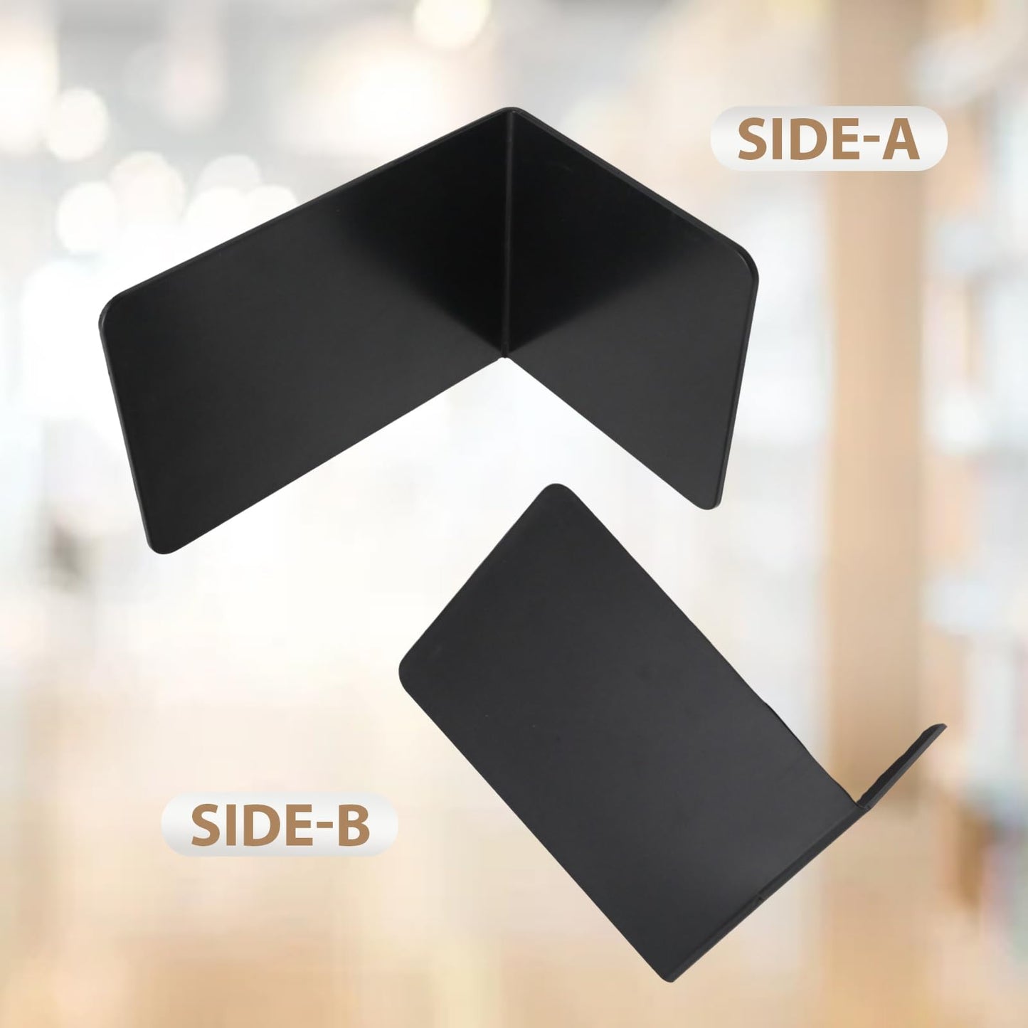 GMAPATS 6 Pcs Acrylic Black Bookends, Black Organizer, Plastic Bookends for Books, Holder Stand Decorative, Book Stopper Organizer for Shelves, Desk, Office