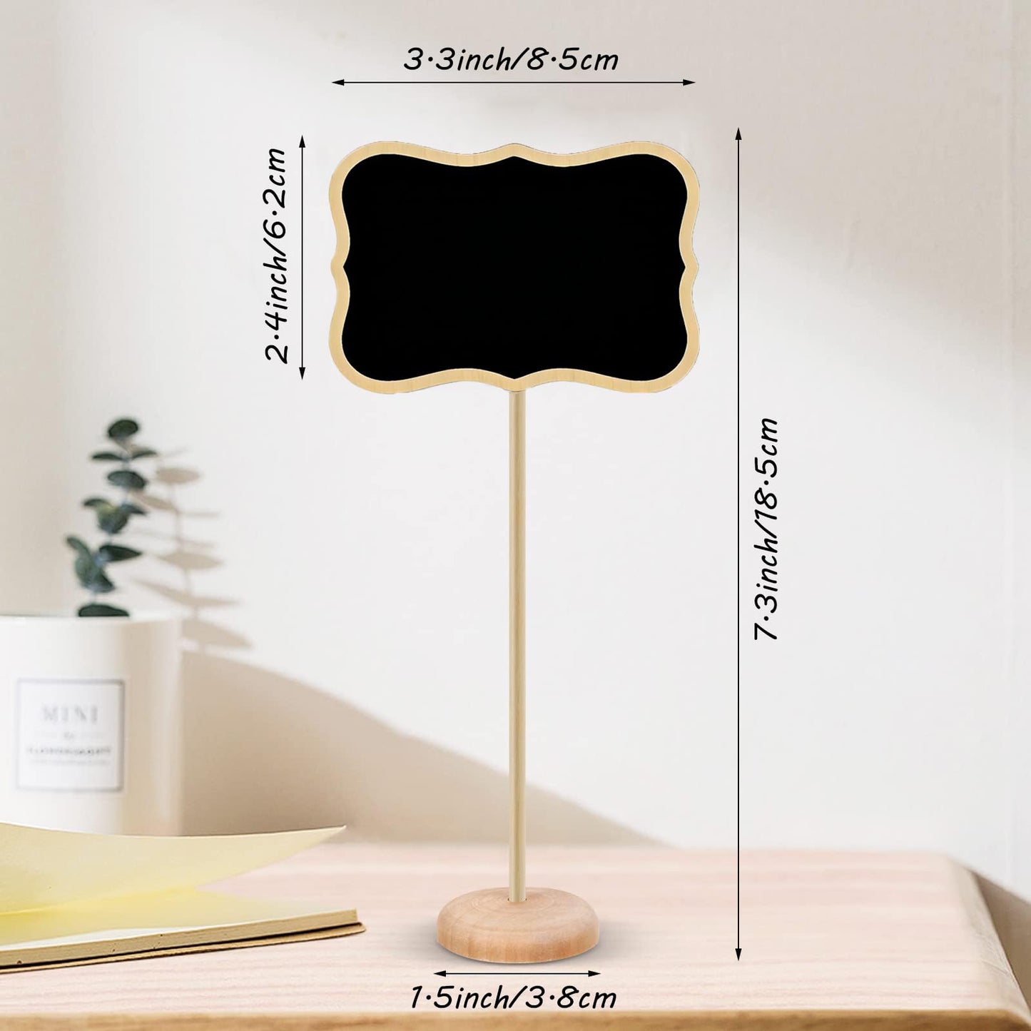 20 Pack Wood Mini Chalkboard Signs, Small Chalkboard Labels with Support Easels, Tabletop Chalk Board Sign for Table Display, Place Cards, Food Labels, Message Board Signs, Weddings Decoration (Wave)