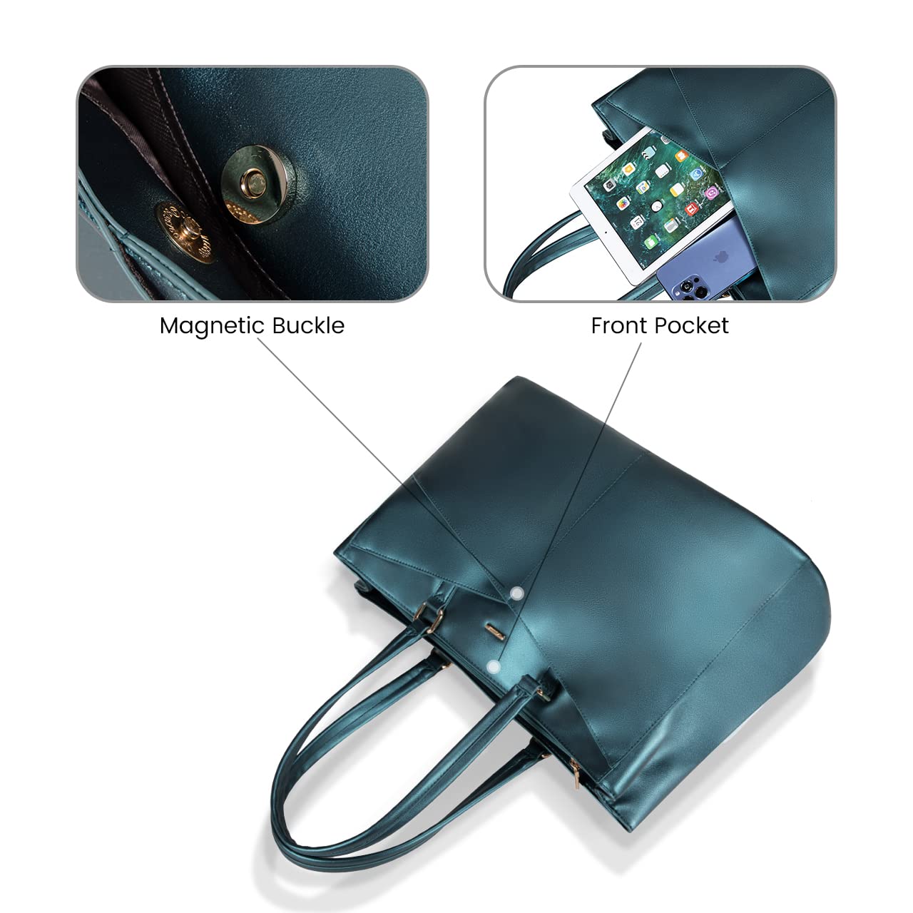 LOVEVOOK Laptop Bag for Women 15.6 Inch Tote Bags Waterproof Leather Briefcase Computer Women Business Office Work Bag,Pearl Green
