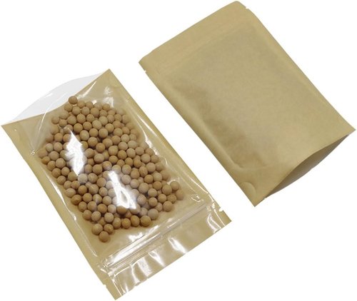 PABCK Clear Front Stand-Up Airtight Bags - 50 Pcs Brown Kraft Paper | Resealable 3.9x5.9 Inch Food Storage