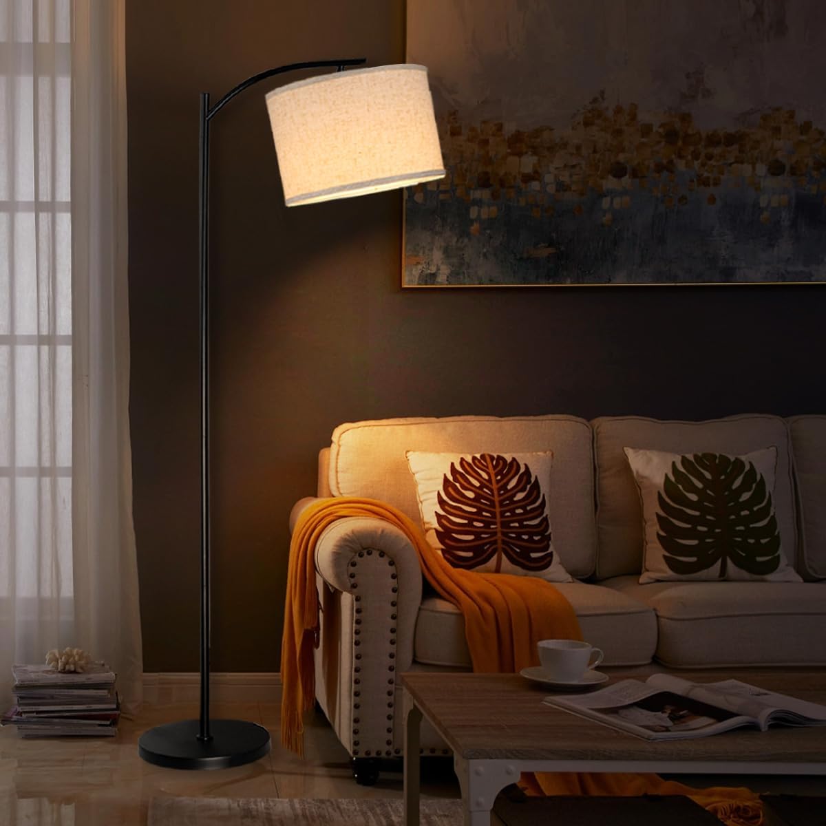 Skiennix Floor Lamp - Stylish Standing Lamp with Linen Shade for Home Décor | Bulb Included