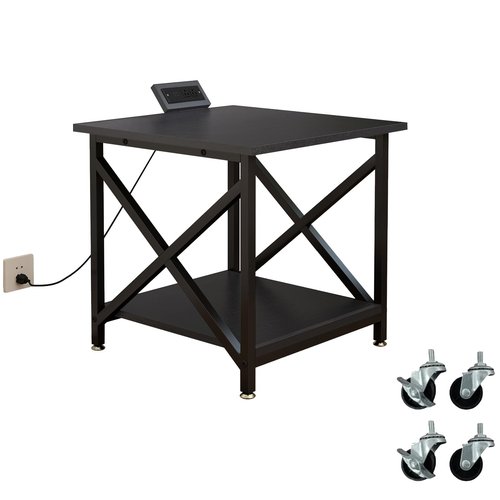 METYERRY Large Printer Stand with Power Outlet, with Storage Shelf, 2 Tier Rolling Printer Cart with Industrial Wheels, 23.6 x 23.6 Inches Printer Table for Home Office,Black