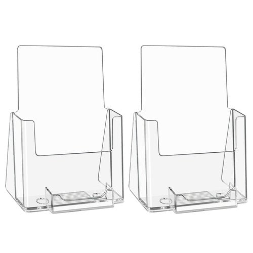 zavekia Acrylic Brochure Holder With business card holder, 6 x 9 inches Clear Acrylic Literature Holder Plastic Flyer Display Stand