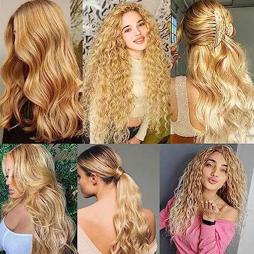 22 24 26 Inch P27/613 Highlight Blonde Bundles Human Hair Deep Wave Bundles Honey Blonde Deep Wave Bundle Unprocessed Brazilian Virgin Weave Hair 3 Bundle 50 Gram Per Bundle