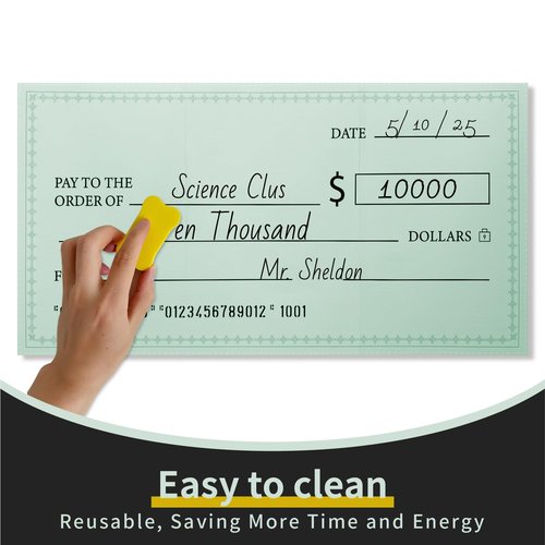 Giant Check for Presentations, 36 x 16 Dry Erase Big Blank Check, Fake Check, Oversized Checks for Fundraisers, Prizes, Awards,Retirement, Charity & Donation Events