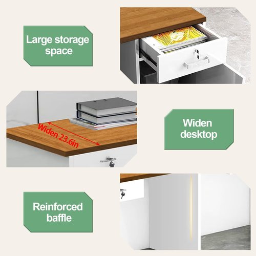 Modern Reception Desk Checkout Counter Front Desk Retail Counter with Hidden Lighting Receptionist Table Need Assembly for Modern Office Spaces Lobby White and Wood Right 63inch/160cm