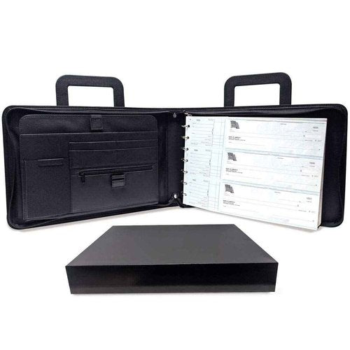 MSP 7 Ring Business Check Portfolio, Business Checkbook Briefcase in PU Leather with Handles, Zip Pockets, 3 Ring Binder, Carry 500 Business Check- Black