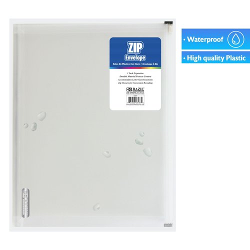 BAZIC Products Plastic Envelope Poly Envelopes, Letter Size Clear Folder Zip Closure, A4 Size File Folders, Documents Organizer, School Office Supplies, 24-Pack