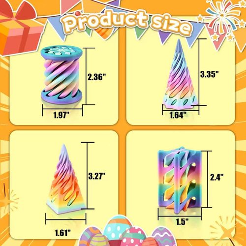 Skiennix 3D Printed Fidget Toys - Rainbow Gradient Spiral Cone & Gear Set | 8-Pack Sensory Stress Relief Gifts