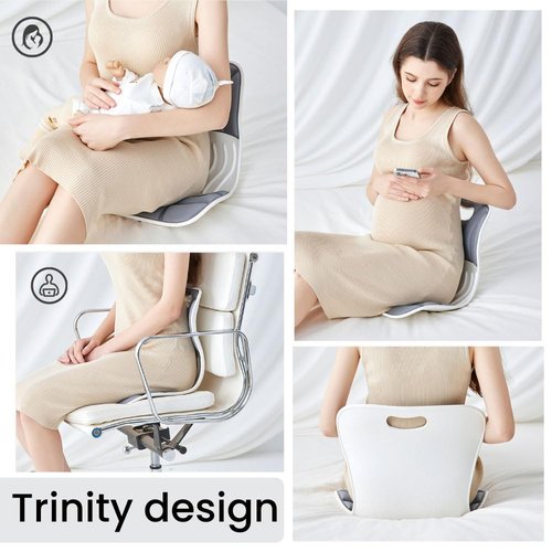 MayaFit Ergonomic Lumbar Support Cushion, Grey, 460mm x 440mm x 340mm, Large, for Office Chairs & Car Seats, Posture Correction, Pregnancy Comfort,110-300 lbs Capacity