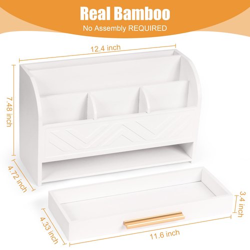Mail Organizer Countertop Kitchen-White Mail Holder Countertop Drawers Wood Desk Drawer Tabletop Storage Organization Pen Holder Letter Sorter Makeup Organizer for School Home Office Supplies