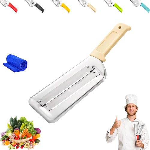 Stainless Steel Shredder Knife, 6 colors Stainless Steel Dual Blade Julienne Cutter, Cabbage Shredder for Coleslaw, Dual Blade Julienne Cutter for Slicing, Grating & Shredding (White)