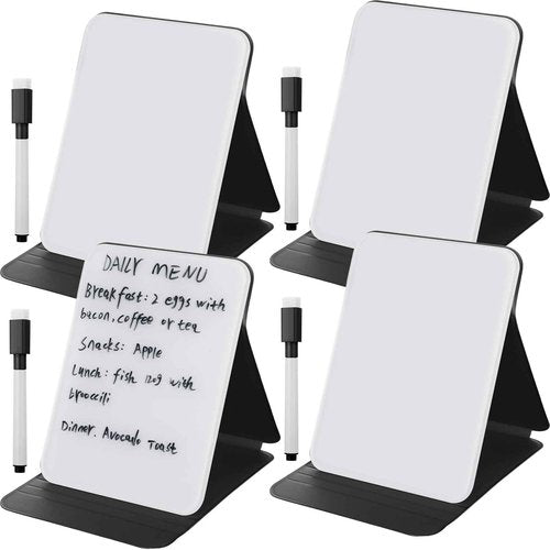 Dunzoom 4 Pcs Small Glass Desktop Whiteboard with Reversable Stand 8‘' x 6‘' Tabletop Mini Dry Erase Whiteboard Easel with 4 Markers Reusable Desk Notepad for Home Office School