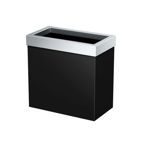 Gatco Modern Rectangle Wastebasket, Matte Black and Chrome Combo - Stainless Steel Trash Can with Removable Lid, Leakproof, 3 Gallon Capacity for Bathroom, Bedroom, Kitchen, or Office