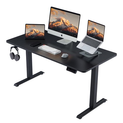 Deroavixe Electric Standing Desk, Height Adjustable Desk with 4 Memory Settings, 55 x 28 Inches, Home Office Workstation (Black Desktop + Black Frame)