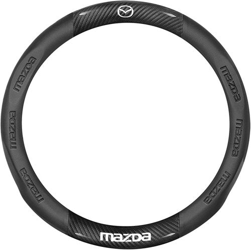 Mazda Steering Wheel Cover - Stylish Nappa Leather & Carbon Fiber Texture - Non-Slip 15-Inch Universal Fit