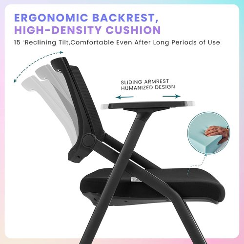BROBRIYO Ultra Folding Chair with Wheels and Paddle, Ergonomic Mesh Back and Arms for Office, Meetings, Conferences, Receptions, Training Rooms & Folding Office Chairs - Black 2