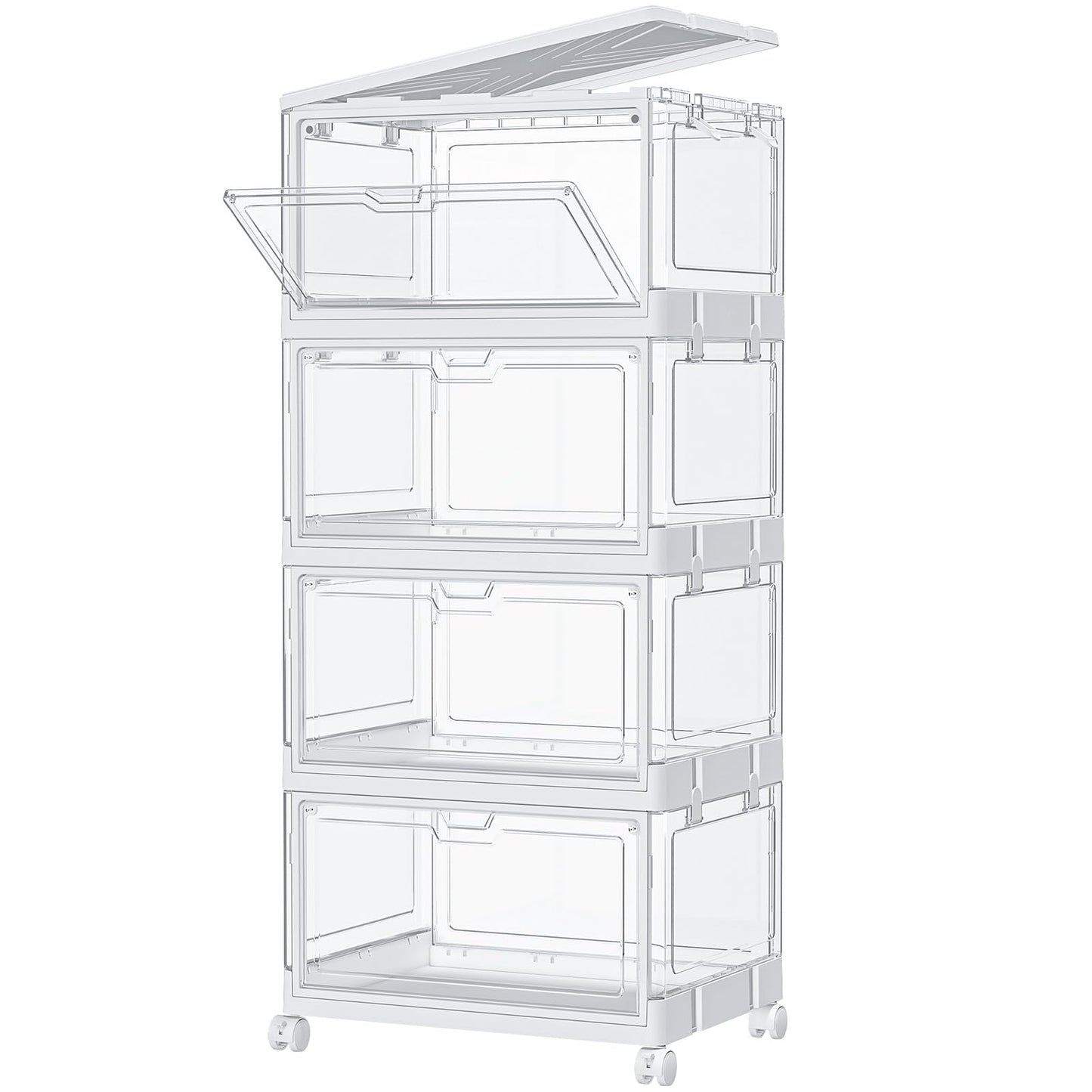 SNSLXH Clear Storage Bins with Lids & Wheels, Stackable Plastic Craft Containers, Large Closet Organizers Box for Bedrooms Living Rooms 24 QT, 4-Tiers