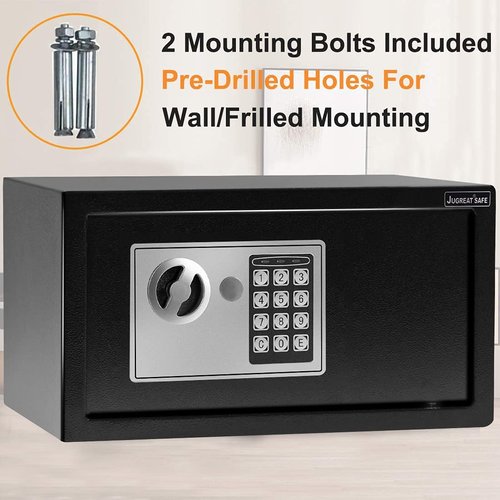 JUGREAT Safe Box with Sensor Light,Electronic Digital Security Safe Steel Construction Hidden with Lock，Wall or Cabinet Anchoring Design for Home Office Hotel Business 0.55 Cubic Feet Black