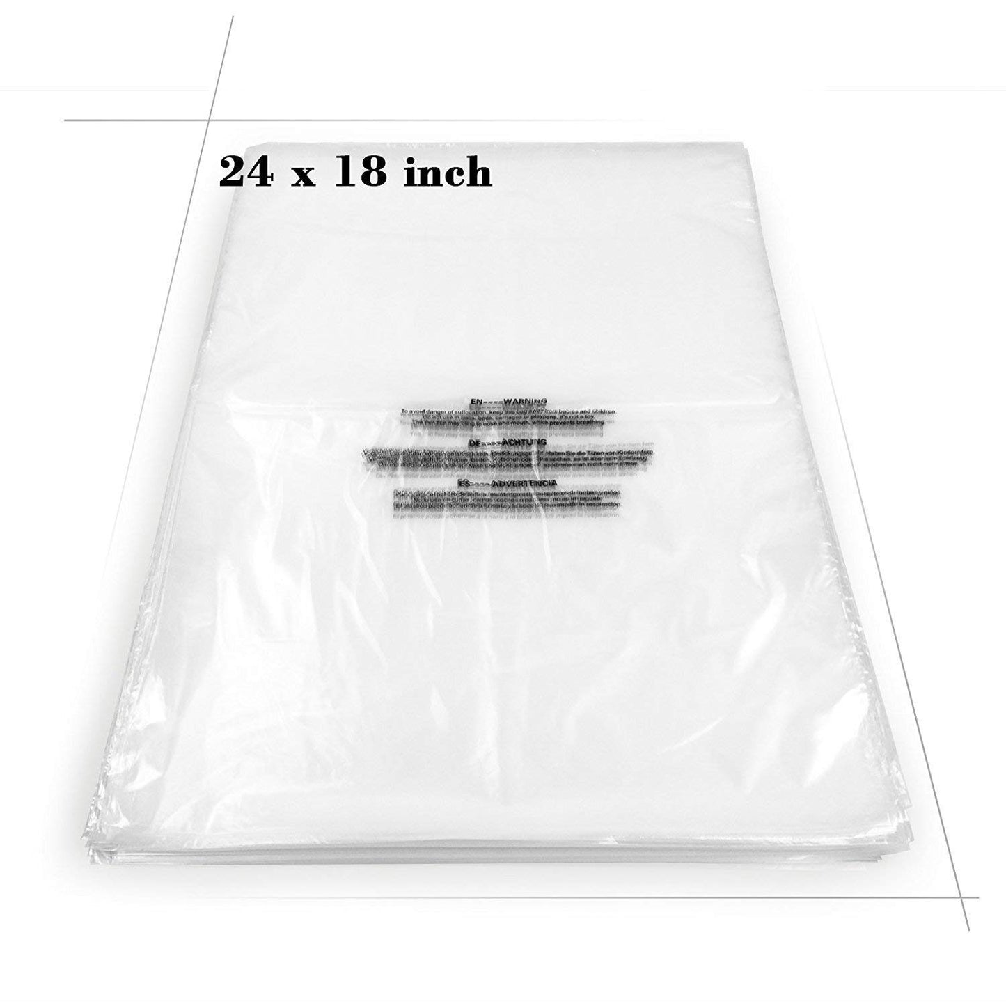 Becko US 18 X 24 Inch (100 Count) Self Seal Clear Poly Plastic Bags with Suffocation Warning for Shipping, Packaging Clothes, Backpacks, Bedding, Dustproof & Permanent Adhesive