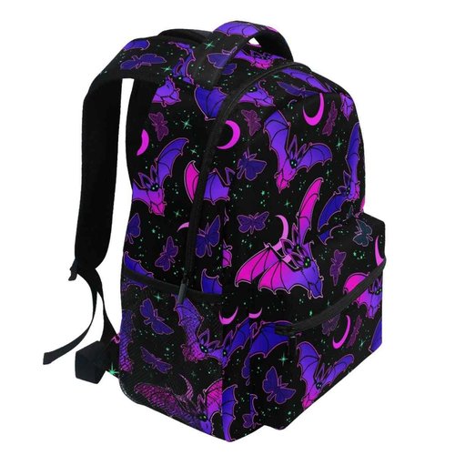 MNSRUU Student School Bag Purple Bat Gothic Backpack for Girls Boys College Bookbag Laptop Rucksack Travel Backpack for Adult Teen Casual Daypack