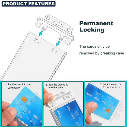 Bulk 50 Pack Permanent Locking Hard Plastic ID Badge Holder-Vertical Clear Heavy Duty Protector Secure Case Holder for Passes Access Office Student IDs Proximity RFID One or Two I'd Cards by BETOOM