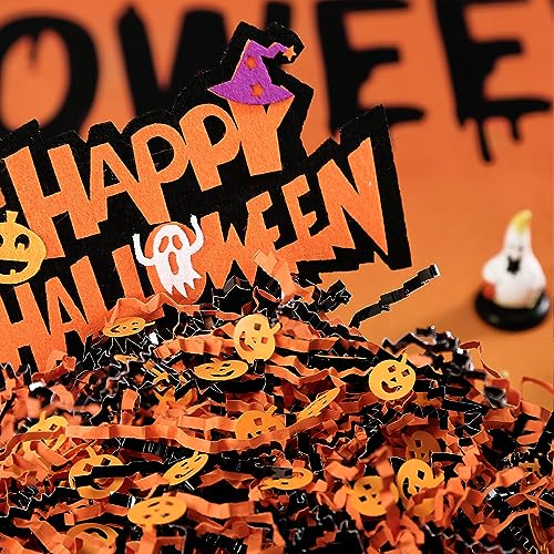 UNIQOOO 16oz Halloween Crinkle Cut Paper, Metallic Black Orange