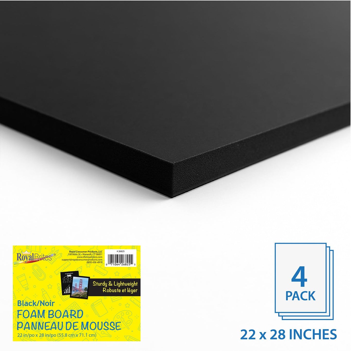 Royal Brites 22x28 Black Foam Board 4 Pack - Ideal Foam Board for Crafts - Lightweight Poster Sheets for School Projects, Presentations - Smooth Surface for Markers - Perfect for Home, Office Use