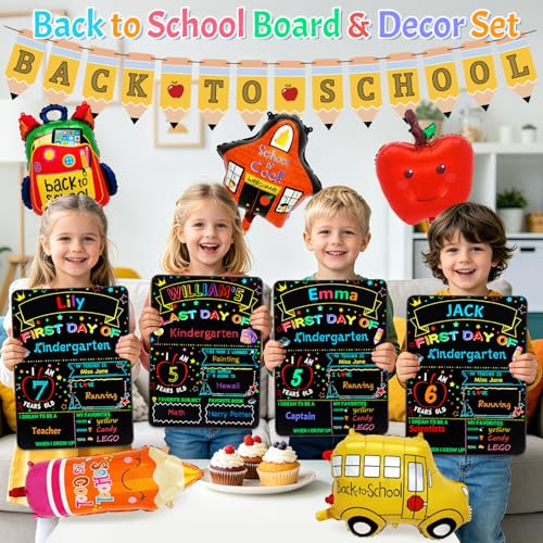 Multiwins Back to School Double-Sided Classroom Sign with 6 Liquid Chalk Markers, 14x11 Black Banner & Balloons
