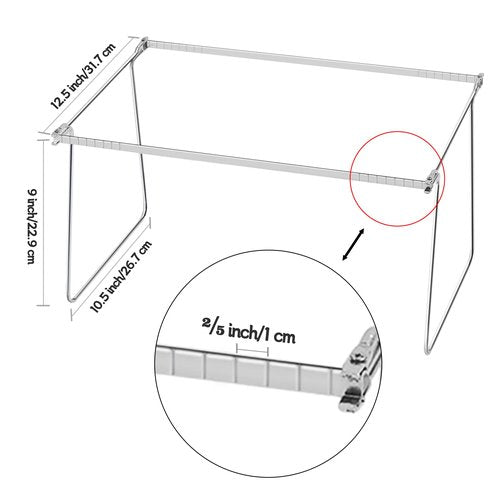 VZCPYTPM 2 Packs Hanging File Folder Frame,Heavy Duty Steel Hanging File Organizer,File Cabinet Rails,Adjustable 11 to 17.4 Inches