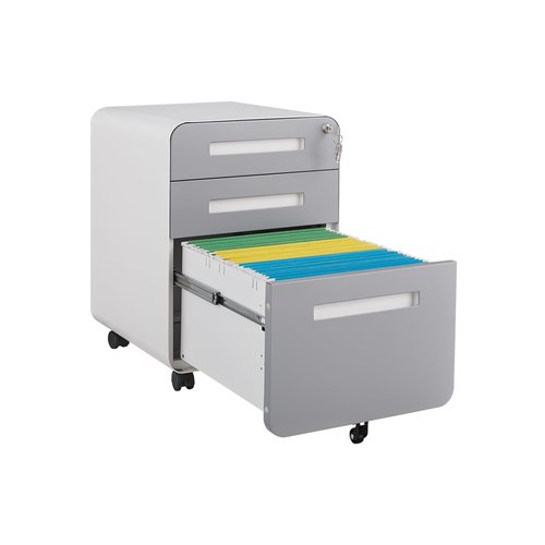 BouPower 3 Drawer File Cabinet for Home Office, Under Desk Mobile Filing Cabinet with Lock for A4/Letter/Legal Size, 5 Wheel Anti-tilt Rolling File Cabinets, Fully Assembled (Except Casters)