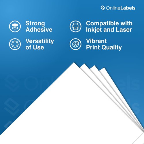 OnlineLabels Full Sheet Sticker Paper - Permanent Adhesive, White Matte - 8.5" x 11" - Compatible With Cricut & Silhouette - 25 Sheets