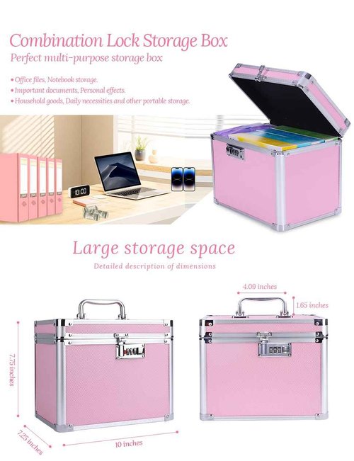 Buanson Girls Makeup Box Organizer Storage with Combination Lock, Locking Makeup Cosmetic Train Case for Women, 9.96" x 6.8" x 7.79" Travel Make up Box Pink