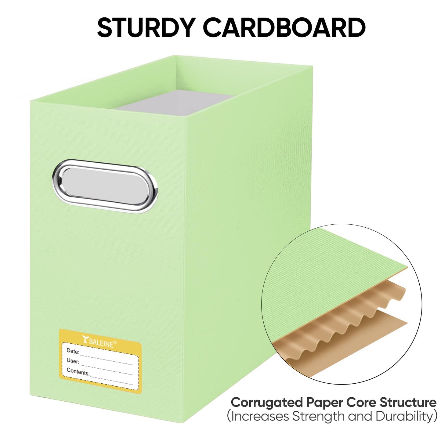 BALEINE File Organizer Box, Cardboard File Folder Organizer with Handle for Letter Size, Portable Collapsible Hanging Filing Box for Home Office Document Storage (2 Pack, Green)