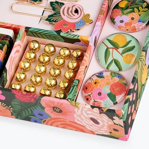 RIFLE PAPER CO. Garden Party Tackle Box, Home Desk and Office Supply Kit, Stay Organized with Pencils, Push Pins, Binder Clips, Paper Clips, Magnets, and More
